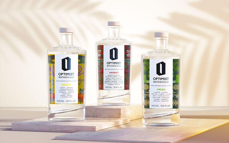 Array of Optimist Botanicals alcohol bottles