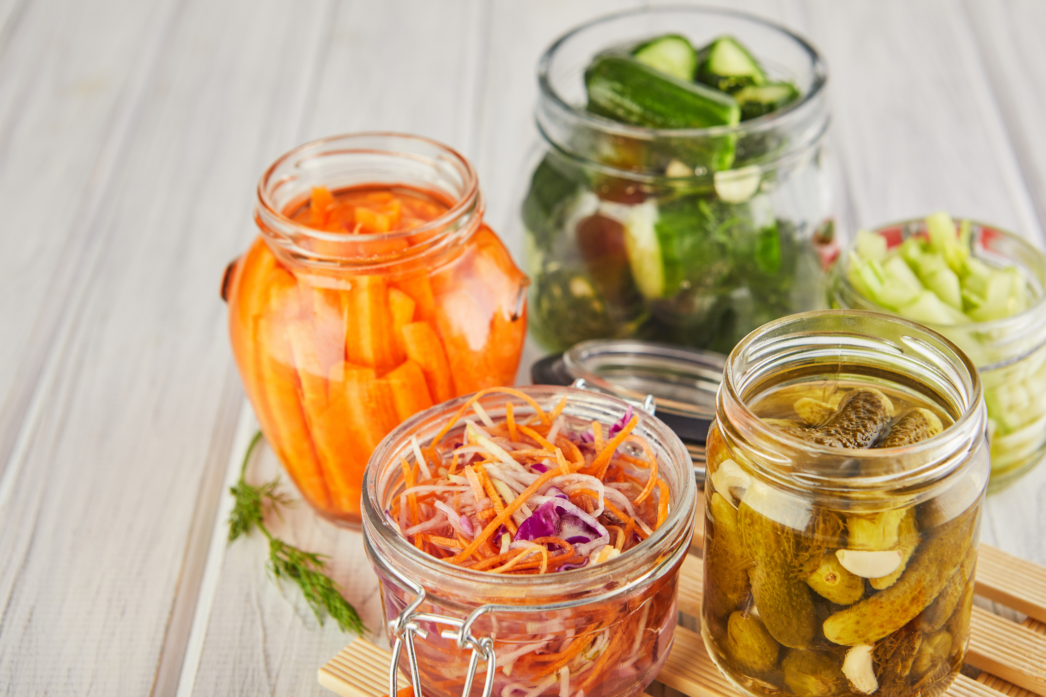 Jars of fermented vegetables