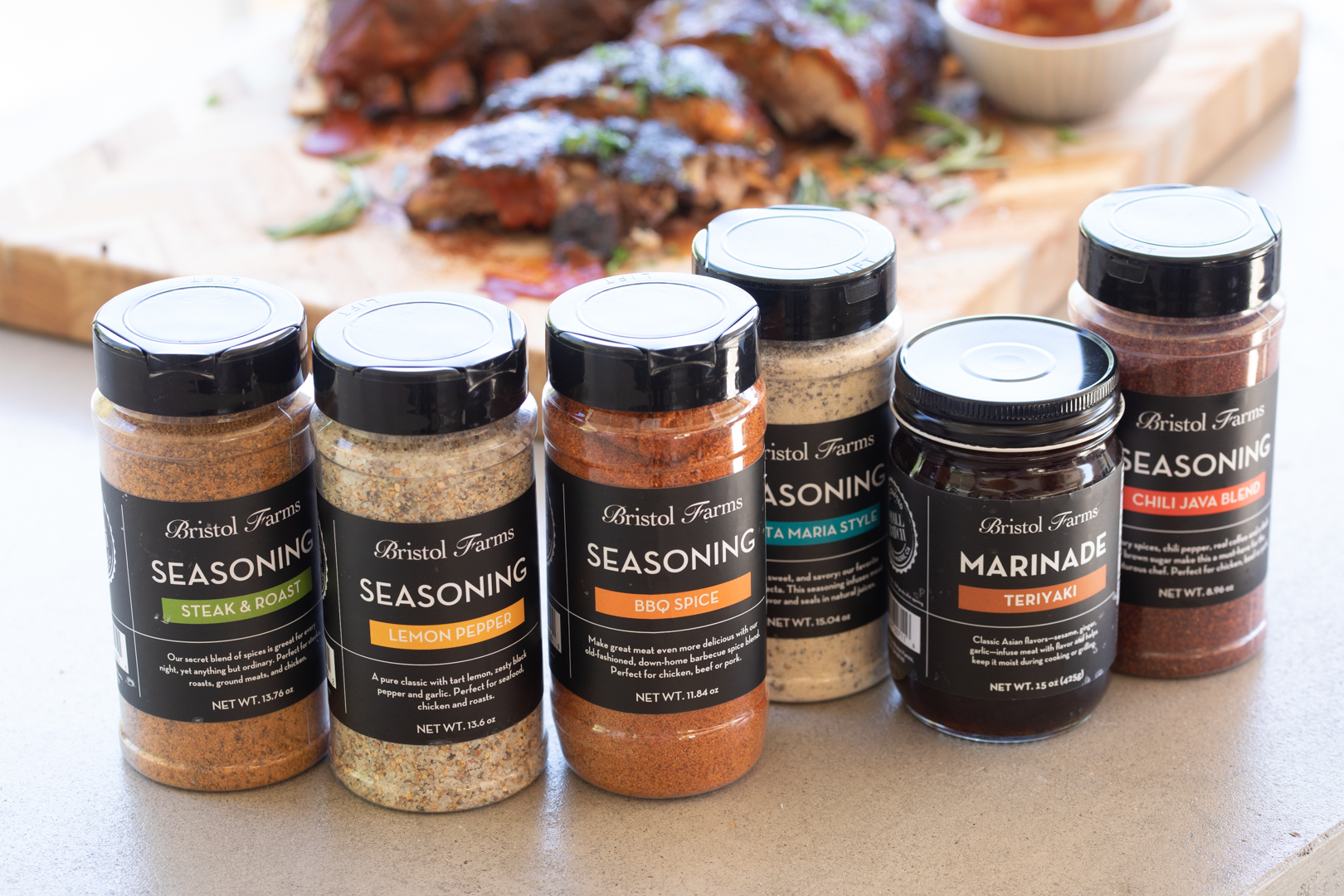 Jars of Bristol Farms Marinades and Seasonings